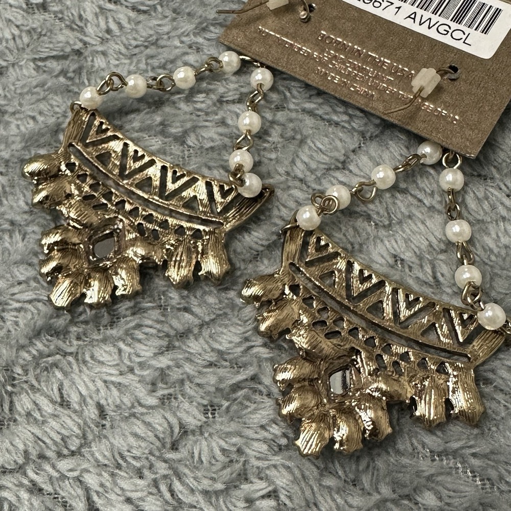 Mia Inspiration Gold Pearl Fringe Dangle Earrings Fashion Jewelry New With Tags - Picture 4 of 6